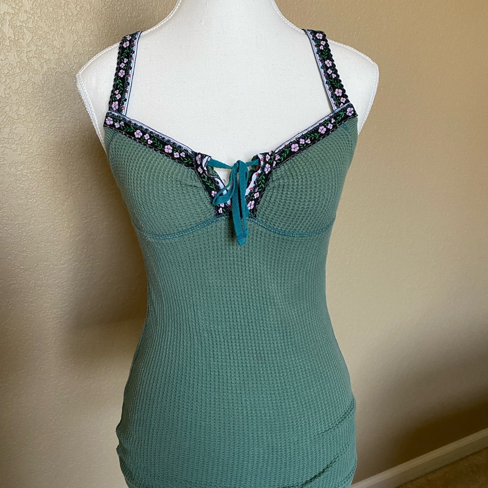 Free People Green Ribbed Fitted Camisole